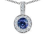 Tommaso Design™ Round Genuine Sapphire and Diamond Pendant
