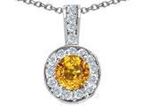 Tommaso Design™ Round Genuine Yellow Sapphire and Diamond Pendant