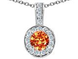 Tommaso Design™ Genuine Round Orange Sapphire and Diamond Pendant