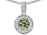 Tommaso Design™ Round Genuine Green Sapphire and Diamond Pendant