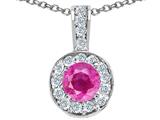 Tommaso Design™ Round Genuine Pink Sapphire and Diamond Pendant