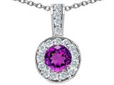 Tommaso Design™ Round Genuine Amethyst and Diamond Pendant