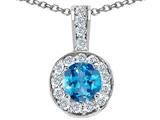 Tommaso Design™ Round Genuine Blue Topaz and Diamond Pendant