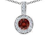 Tommaso Design™ Round Genuine Garnet and Diamond Pendant
