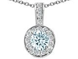 Tommaso Design™ Round Genuine Aquamarine and Diamond Pendant