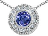 Tommaso Design™ Round Genuine Tanzanite and Diamond Pendant