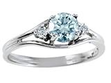 Tommaso Design™ Round Genuine Aquamarine and Diamond Ring