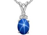 Tommaso Design™ Oval 8x6mm Created Star Sapphire and Genuine Diamond Pendant
