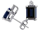 Tommaso Design™ Emerald Cut Genuine Sapphire and Diamond Earring Studs