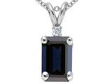 Tommaso Design™ Emerald Cut Genuine Sapphire and Diamond Pendant