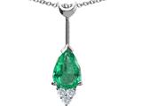 Tommaso Design™ Pear Shape Genuine Emerald and Diamond Pendant
