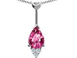 Tommaso Design™ Pear Shape Genuine Pink Tourmaline and Diamonds Pendant