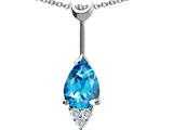 Tommaso Design™ Pear Shape Genuine Blue Topaz and Diamond Pendant