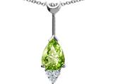 Tommaso Design™ Pear Shape 8x6 mm Genuine Peridot and Diamond Pendant
