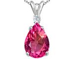 Tommaso Design™ Pear Shape 9x7mm Created Pink Sapphire and Genuine Diamond Pendant