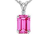 Tommaso Design™ Emerald Cut 8x6mm Simulated Pink Topaz And Genuine Diamond Pendant