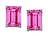 Tommaso Design™ Emerald Cut 8x6mm Simulated Pink Topaz Earring Studs