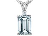 Tommaso Design™ Emerald Cut 7x5 mm Genuine Aquamarine and Diamond Pendant