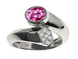 Tommaso Design™ Oval 7x5mm Created Pink Sapphire and Genuine Diamond Ring