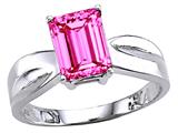 Tommaso Design™ Emerald Cut 8x6 mm Created Pink Sapphire Solitaire Ring