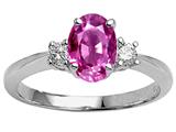 Tommaso Design™ Oval 9x7mm Created Pink Sapphire and Genuine Diamond Engagement Ring