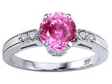 Tommaso Design™ Round 7mm Created Pink Sapphire and Genuine Diamond Engagement Ring