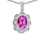 Tommaso Design™ Oval 7x5mm Created Pink Sapphire and Genuine Diamond Pendant