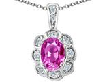 Tommaso Design™ Oval 7x5mm Simulated Pink Topaz And Genuine Diamond Pendant