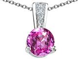 Tommaso Design™ Round 7mm Created Pink Sapphire and Genuine Diamond Pendant