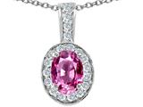 Tommaso Design™ Oval 8x6 mm Created Pink Sapphire and Genuine Diamond Pendant