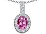 Tommaso Design™ Oval 8x6 mm Simulated Pink Topaz And Genuine Diamond Pendant