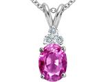 Tommaso Design™ Oval 7x5 mm Created Pink Sapphire and Genuine Diamond Pendant