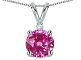 Tommaso Design™ Round 7mm Created Pink Sapphire and Genuine Diamond Pendant