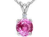 Tommaso Design™ Round 7mm Simulated Pink Topaz and Genuine Diamond Pendant