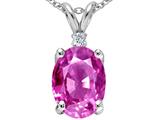 Tommaso Design™ Oval 9x7mm Created Pink Sapphire and Genuine Diamond Pendant