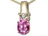 Tommaso Design™ Oval 8x6 mm Created Pink Sapphire and Genuine Diamond Pendant