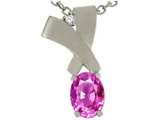 Tommaso Design™ Oval 7x5 mm Created Pink Sapphire and Genuine Diamond Pendant