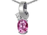 Tommaso Design™ Oval 8x6 mm Created Pink Sapphire and Genuine Diamond Pendant