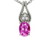 Tommaso Design™ Oval 7x5 mm Created Pink Sapphire and Genuine Diamond Pendant