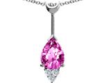 Tommaso Design™ Pear Shape 8x6 mm Simulated Pink Topaz And Genuine Diamond Pendant