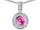 Tommaso Design™ Round 5mm Created Pink Sapphire and Genuine Diamond Pendant