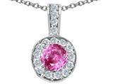 Tommaso Design™ Round 5mm Simulated Pink Topaz And Genuine Diamond Pendant