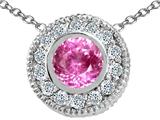 Tommaso Design™ Round 5mm Created Pink Sapphire and Genuine Diamond Pendant