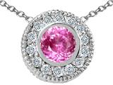 Tommaso Design™ Round 5mm Simulated Pink Topaz And Genuine Diamond Pendant