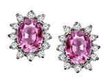 Tommaso Design™ Oval 8x6mm Created Pink Sapphire and Genuine Diamonds Earrings