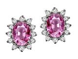 Tommaso Design™ Oval 8x6mm Simulated Pink Topaz And Genuine Diamonds Earrings