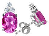 Tommaso Design™ Oval 8x6mm Created Pink Sapphire and Genuine Diamond Earring Studs