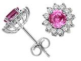Tommaso Design™ Round 5mm Simulated Pink Topaz And Genuine Diamonds Earrings