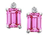Tommaso Design™ Emerald Cut 8x6mm Simulated Pink Topaz And Genuine Diamond Earring Studs