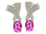 Tommaso Design™ Oval 6x4mm Created Pink Sapphire and Genuine Diamond Earring Studs